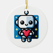 Schattigee Robot Holding Heart - Schattige liefde  Keramisch Ornament (Voorkant)