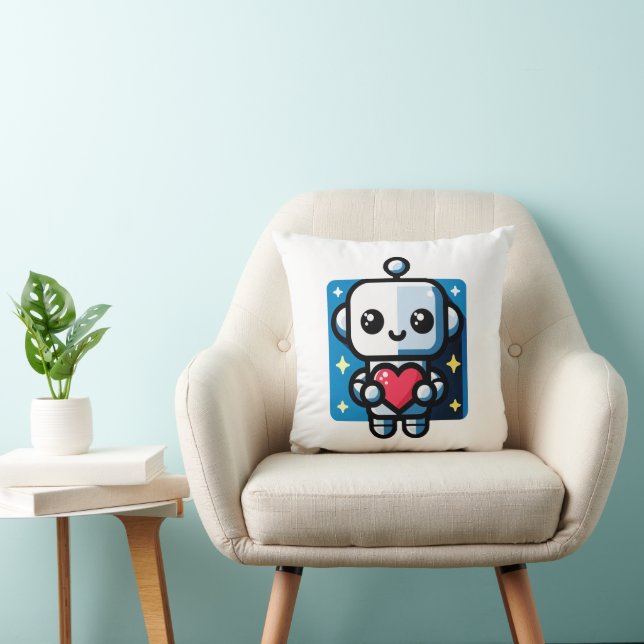 Schattigee Robot Holding Heart - Schattige liefde  Kussen (Stoel)