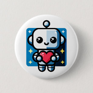 Schattigee Robot Holding Heart - Schattige liefde  Ronde Button 5,7 Cm