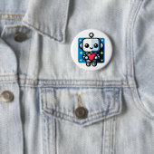 Schattigee Robot Holding Heart - Schattige liefde  Ronde Button 5,7 Cm (In situ)