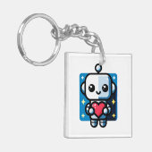 Schattigee Robot Holding Heart - Schattige liefde Sleutelhanger (Voorkant Links)