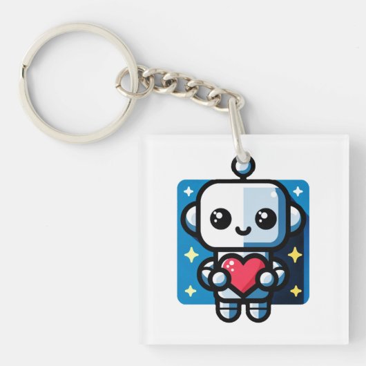 Schattigee Robot Holding Heart - Schattige liefde Sleutelhanger (Voorkant)