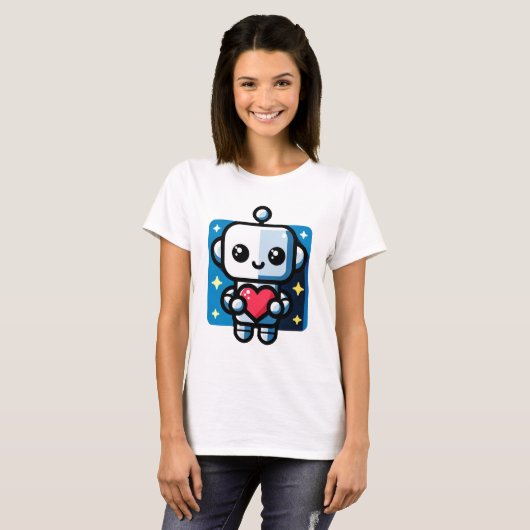 Schattigee Robot Holding Heart - Schattige liefde  T-shirt (Voorkant volledig)