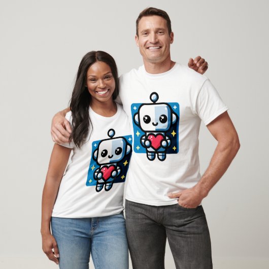 Schattigee Robot Holding Heart - Schattige liefde  T-shirt (Unisex)