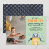 Schattigee robot | Kids verjaardagsfeestje foto ui Bedankkaart (Voorkant / Achterkant)