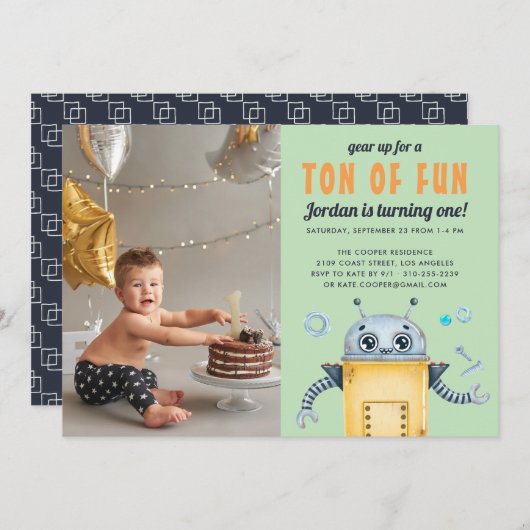 Schattigee robot | Kids verjaardagsfeestje foto ui Bedankkaart (Voorkant / Achterkant)