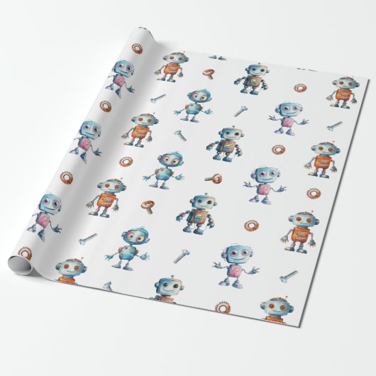 Schattigee Robot Kinder Robotic Cadeaupapier (Uitgerold)