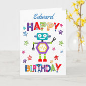 Schattigee Robot Kinderverjaardag Kaart (Gele Bloem)