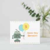 Schattigee robot met ballonnen, Kinder verjaardag Briefkaart (Staand voorkant)