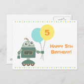 Schattigee robot met ballonnen, Kinder verjaardag Briefkaart (Voorkant / Achterkant)