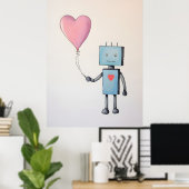 Schattigee robot met hartballon Poster (Thuiskantoor)
