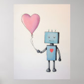 Schattigee robot met hartballon Poster (Voorkant)