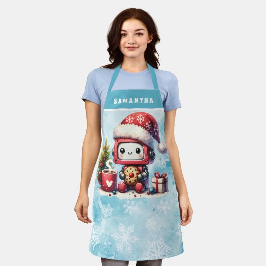Schattigee Robot Monogrammed Blue Christmas Schort (Gedragen)