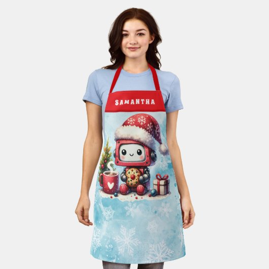 Schattigee Robot Monogrammed Blue en Red Christmas Schort (Gedragen)