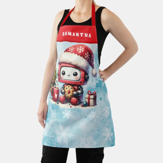 Schattigee Robot Monogrammed Blue en Red Christmas Schort (Insitu)