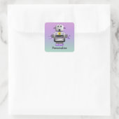 Schattigee Robot Paarse & Blauwe Gepersonaliseerde Vierkante Sticker (Tas)