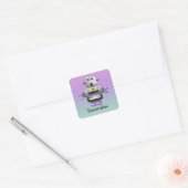 Schattigee Robot Paarse & Blauwe Gepersonaliseerde Vierkante Sticker (Envelop)