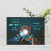 Schattigee Robot Sinaasappel Blauw Verjaardag Kaart (Staand voorkant)