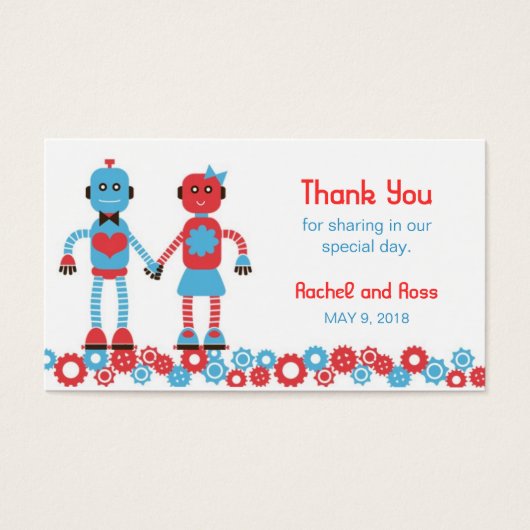 Schattigee Robot Thema Bruiloft Visitekaartje (Voorkant)