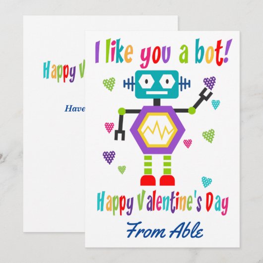 Schattigee Robot Valentijnsdag Classroom Feestdagenkaart (Voorkant / Achterkant)