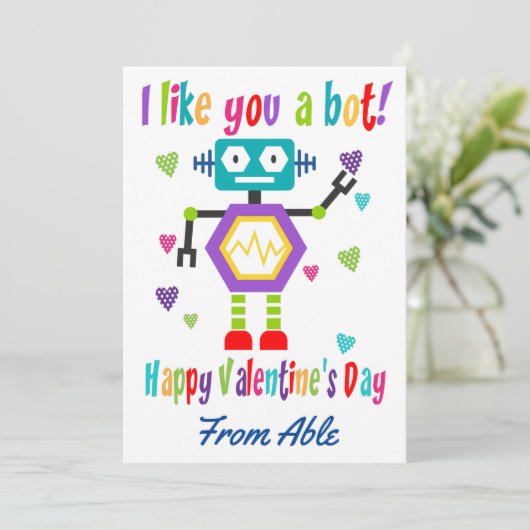 Schattigee Robot Valentijnsdag Classroom Feestdagenkaart (Staand voorkant)