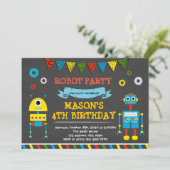 Schattigee Robot verjaardagsfeestje uitnodiging (Staand voorkant)