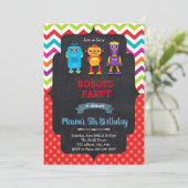 Schattigee Robot verjaardagsfeestje uitnodiging (Staand voorkant)