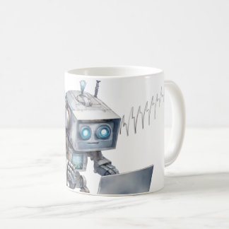 Schattigee robotcodering met een laptop koffiemok