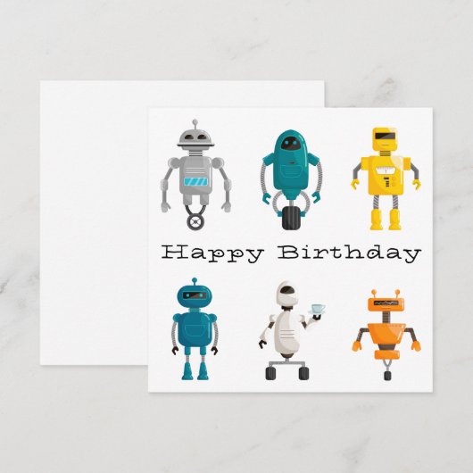 Schattigee Robots Droids Happy Birthday Feestdagenkaart (Voorkant / Achterkant)