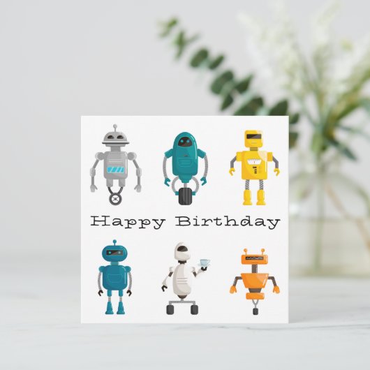 Schattigee Robots Droids Happy Birthday Feestdagenkaart (Staand voorkant)
