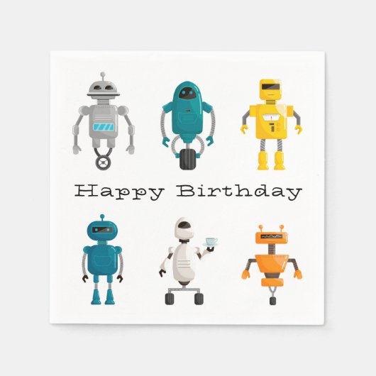 Schattigee Robots Droids Happy Birthday Servet (Voorkant)