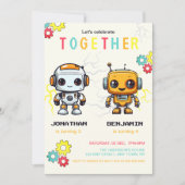 Schattigee Robots Jongens Samen Verjaardag Kaart (Voorkant)