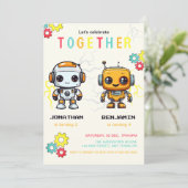 Schattigee Robots Jongens Samen Verjaardag Kaart (Staand voorkant)