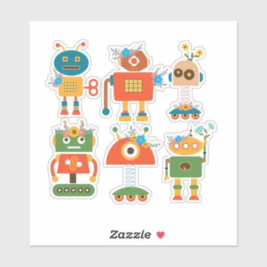 Schattigee robots terug naar school kunst sticker (Vel)