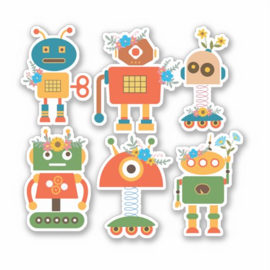 Schattigee robots terug naar school kunst sticker (Voorkant)