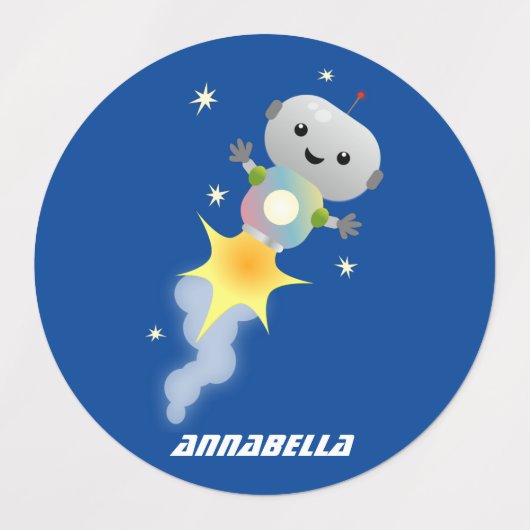 Schattigee robotvlucht in de ruimte cartoon gepers labels (Design 2)