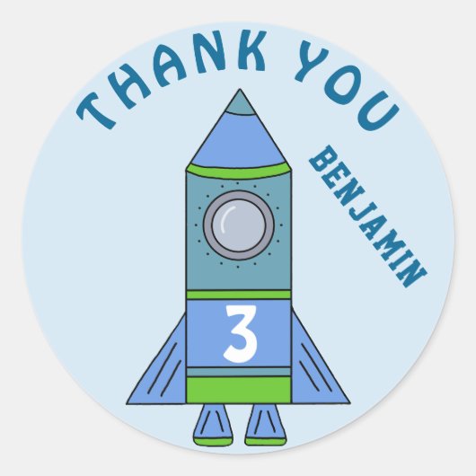 Schattigee Rocket Blue Kinder Jongen Verjaardag Da Ronde Sticker (Voorkant)