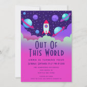 Schattigee Rocket Outer Space Kids Verjaardag Kaart (Voorkant)