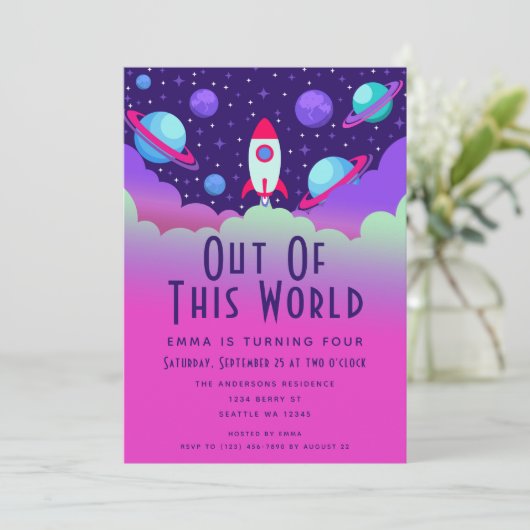 Schattigee Rocket Outer Space Kids Verjaardag Kaart (Staand voorkant)