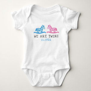 Schattigee Rocking Horse Twins Boy Girl Naam Romper