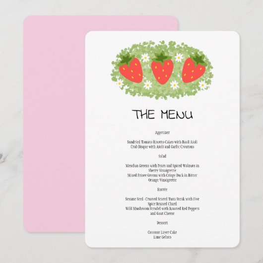 Schattigee Rode Aardbei Bladderige Wedding Menu Ui Kaart (Voorkant / Achterkant)
