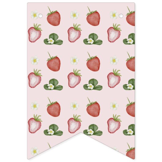 Schattigee rode aardbei meisje 1e verjaardagsfeest vlaggetjes (Eerste vlag)