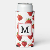 Schattigee Rode Aardbei Vers Fruit Fun Monogrammed Seltzer Blikjeskoeler (Seltzer Voorkant)