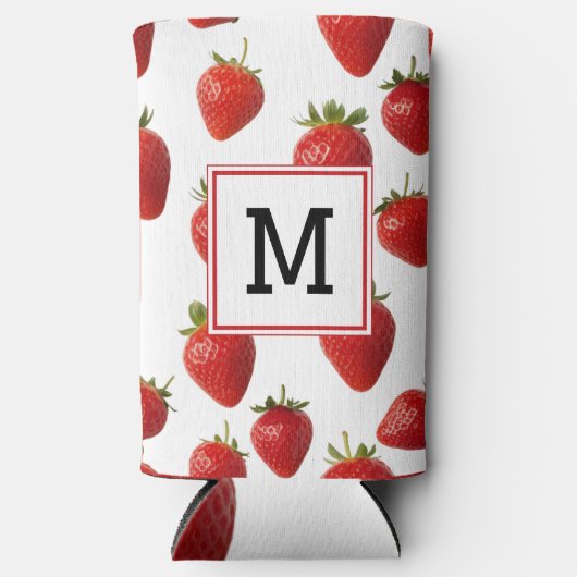 Schattigee Rode Aardbei Vers Fruit Fun Monogrammed Seltzer Blikjeskoeler (Voorkant)