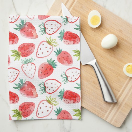 Schattigee rode aardbeien groene bladeren theedoek (Quarter Fold)