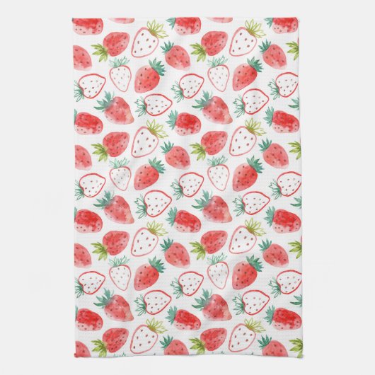 Schattigee rode aardbeien groene bladeren theedoek (Verticaal)
