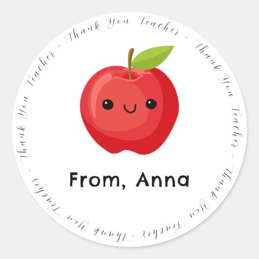 Schattigee rode appel dank je leraar ronde sticker (Voorkant)