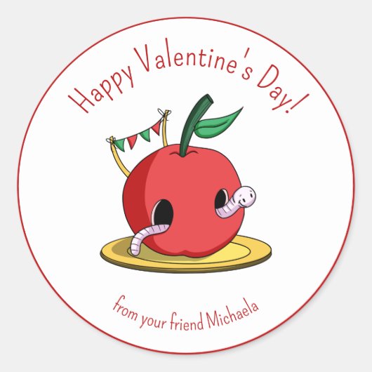 Schattigee rode appel Happy Valentijnsdag Kinder Ronde Sticker (Voorkant)