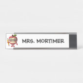 Schattigee rode appel met gele potlood leraar bureau naambordje (Voorkant)