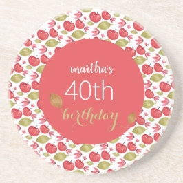 Schattigee Rode Appel Patroon Waterverf Handgeschi Zandsteen Onderzetter